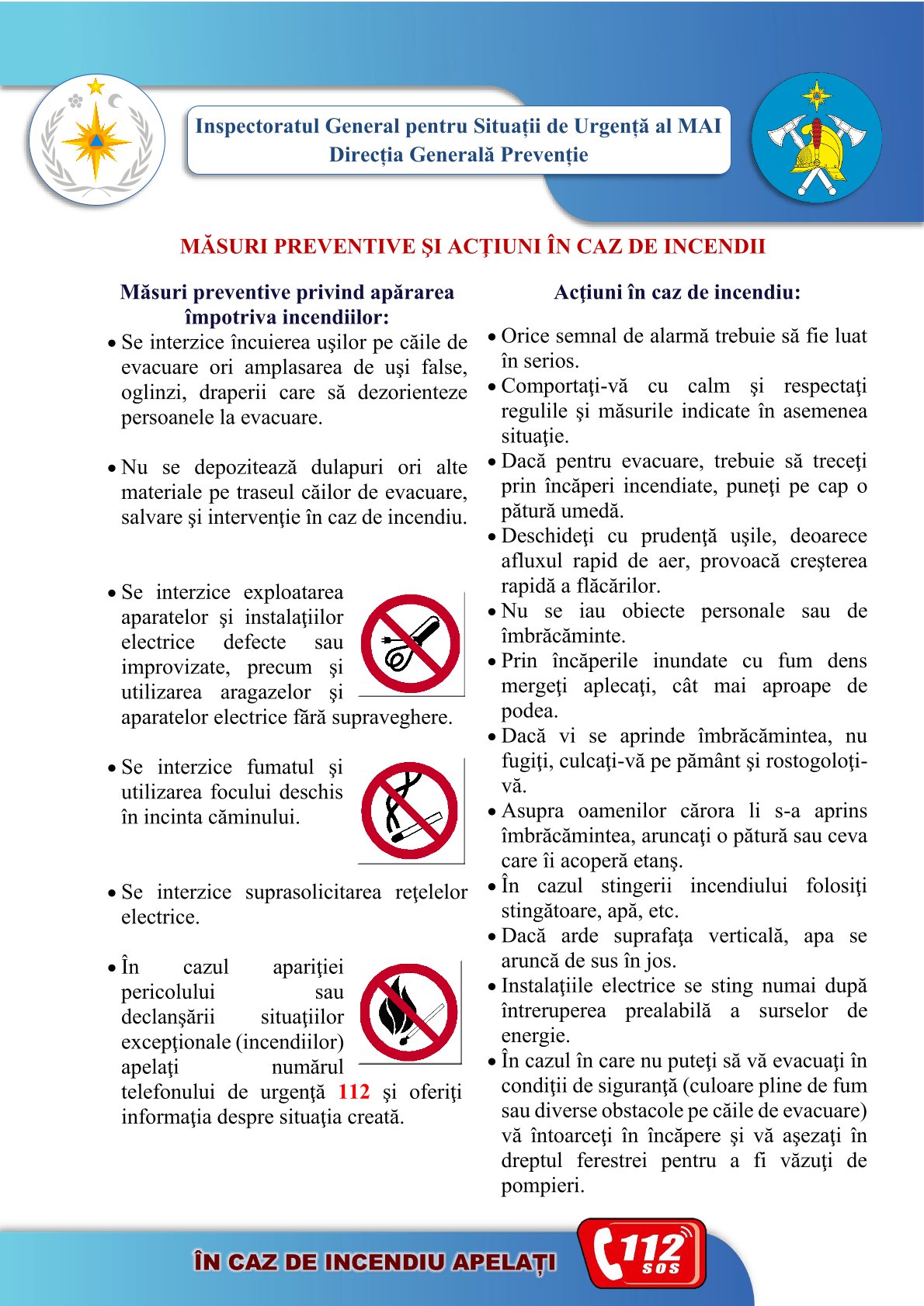 MĂSURI PREVENTIVE ŞI ACŢIUNI ÎN CAZ DE INCENDII