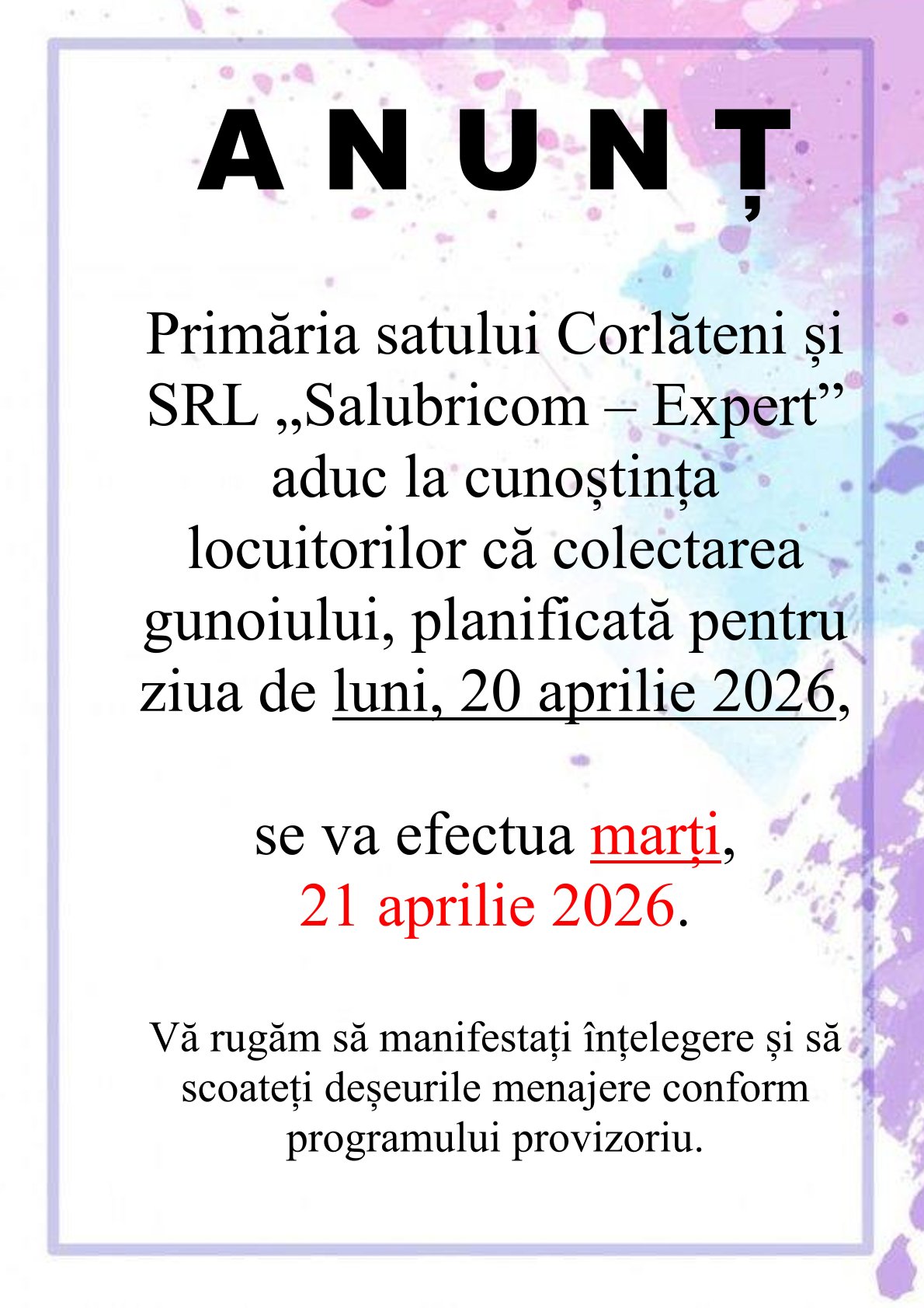 2026 evacuarea gunoiului